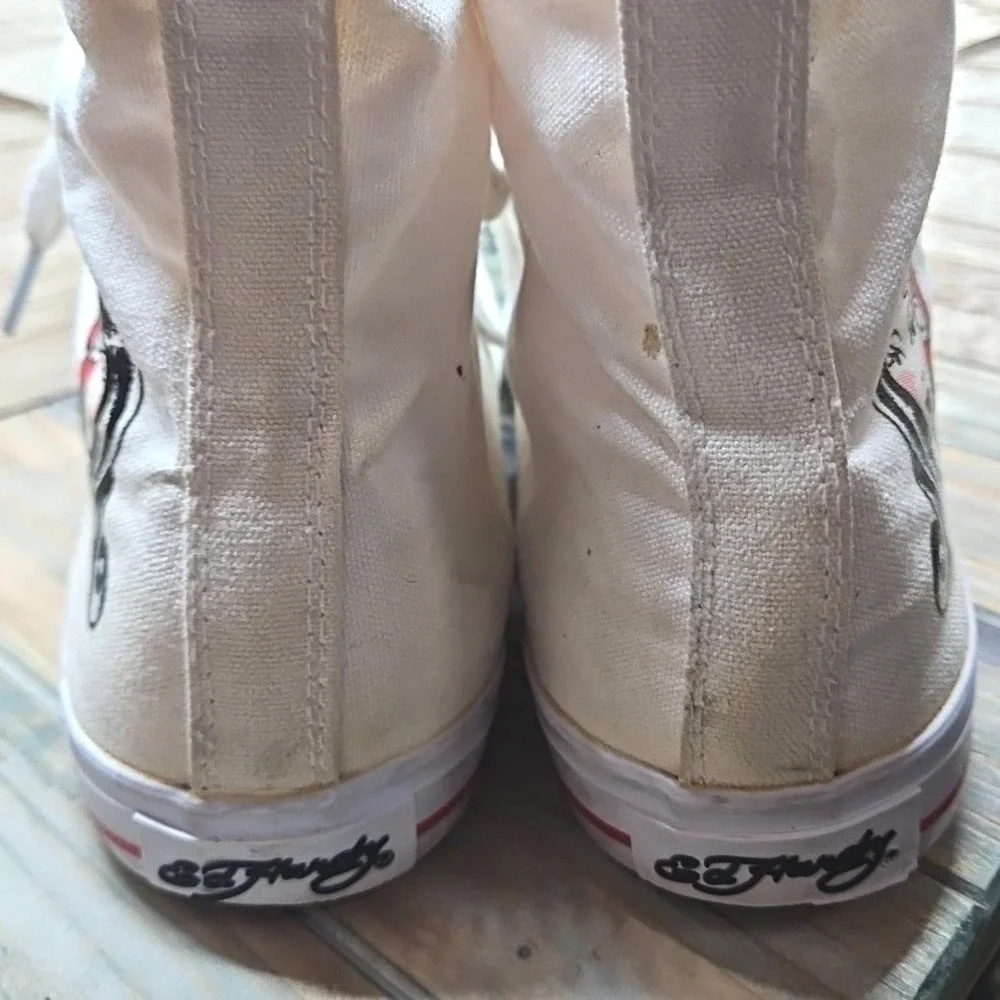 Ed Hardy Geisha Girl Tattoo Art White Canvas High Top Sneakers Mens Size 10‎